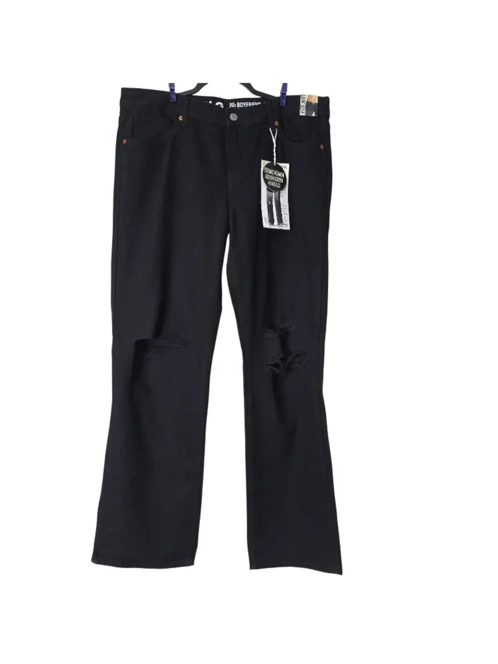 S.O.N.G. 90s Boyfriend Low Rise Distressed Black Jeans Women 13/31 NWT